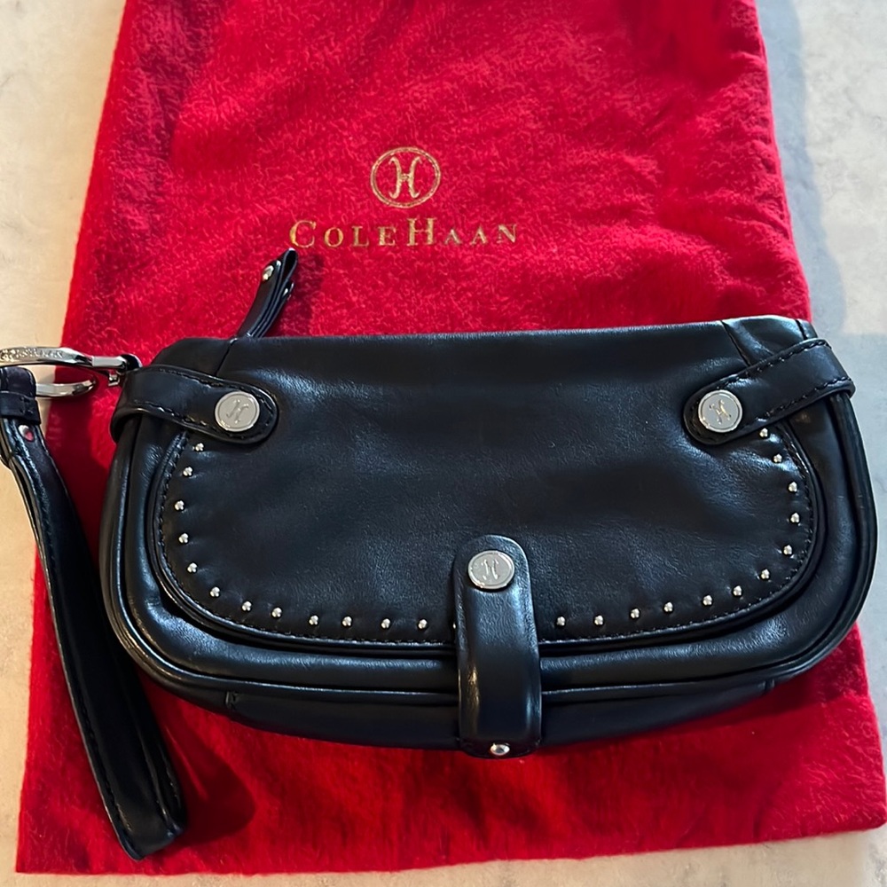 Cole Haan black leather studded wristlet perfect condition